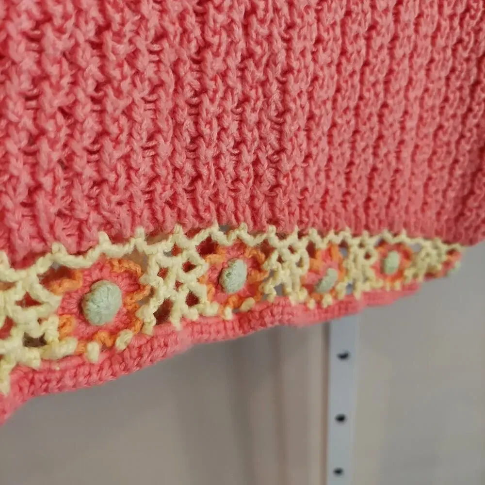 Christopher Banks XL Hand Crochet Sweater‎ Flower Boarder Fairy Cottagecore